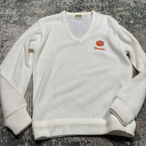Vintage 80s Clemson Tiger Sweater Acrylic Men's Medium V-neck Preppy Made In USA